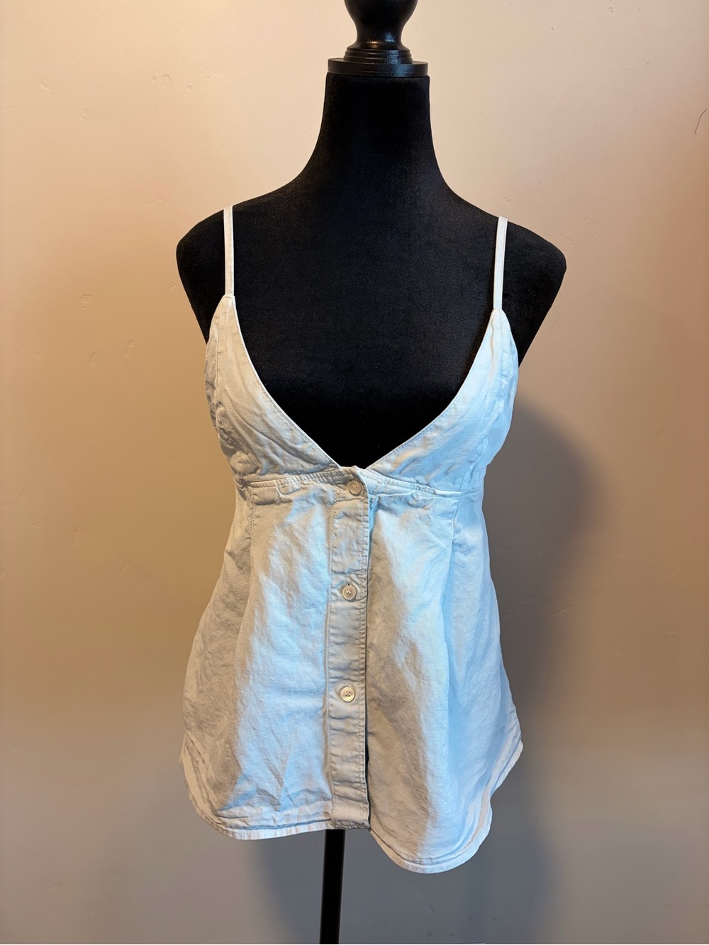 Zara Light Blue Button Front Babydoll V-neck Tank Top size XS